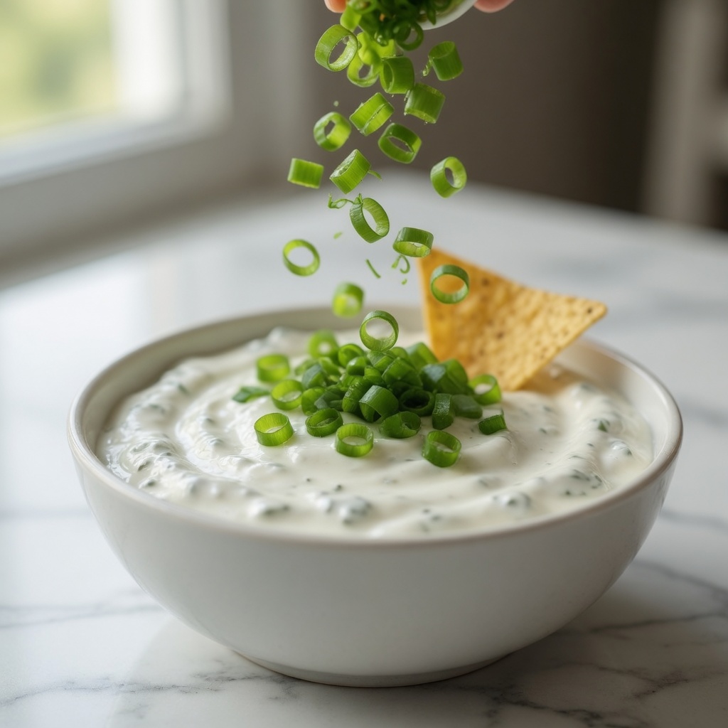 Cubbs creamy dip on marble with chives